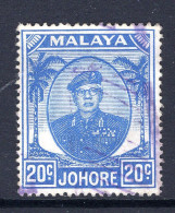 Malaysian States - Johore - 1949 Sultan Sir Ibrahim - 20c Bright Blue Used (SG 141a) - Johore