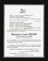 M. Louis DELENS Veuf De Dame Laure DETRY, Né à CEROUX-MOUSTY Le 19-05-1886 Et Y Décédé Le 23-09-1964 - Obituary Notices