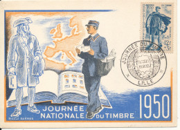 France Carte Postale Journee Du Timbre Lille 11-3-1950 Hinged Marks On The Backlside - Journée Du Timbre