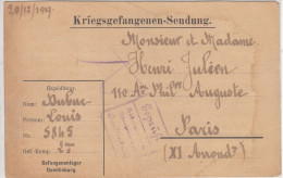 Carte Allemande En Franchise Pour Prisonnier Français, Camp De QUEDLIMBURG (Saxe Anhalt) écrite 20.12.17 - Oorlog 1914-18