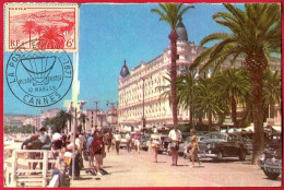 1959 CARTE-MAXIMUM 06 CANNES Alpes-Maritimes, Cachet "La Poste En 1870-1871" CPSM Croisette Palmier "biscotte Pelletier" - 1950-1959