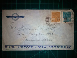 BRÉSIL, Enveloppe Aereo Distribuée à Buenos Aires, Argentine Via "Condor" Avec Une Variété Colorée De Timbres-cartes Pos - Used Stamps