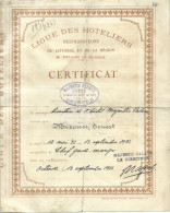 1932 CERTIFICAT DE TRAVAIL COMME CHEF GARDE MANGER  AU "MAJESTIC PALACE D'OSTENDE" - Sammlungen