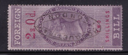 GB  QV  Fiscals / Revenues Foreign Bill 2/-  Lilac -  Good Used. Perf 16 Barefoot 36. - Fiscales