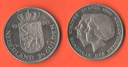 Pajx-Bax Netherland 2,5 Gulden 1980 Olanda Nickel Coin K 201 - 1980-2001 : Beatrix