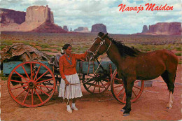 Indiens - Navajos - Arizona - Monument Valley - A Navajo Girl And Her Means Of Transportation - Chevaux - Carte Dentelée - Indianer