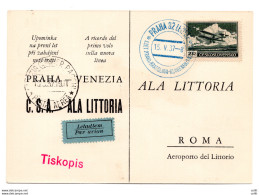 I° Volo Praga/Venezia Del 15.5.37 - Cartolina Ufficiale - Storia Postale (Posta Aerea)