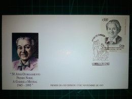 CHILI, Enveloppe FDC Commémorant "50 Ans D'attribution Du Prix Nobel à Grabiela Mistral". Cachet De La Poste Et Cachet S - Cile