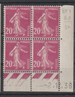 Semeuse 190* - Coin Daté Du 02/12/1936 De Galvano BO De BN + BO - Neufs