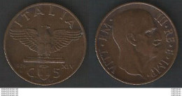 1936 Italia VE III 5c. Impero I Tipo In Rame SPL+ - 1900-1946 : Vittorio Emanuele III & Umberto II