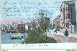 Az452 Cartolina Savona Citta' Via Genova 1907 Liguria Bella!! - Savona
