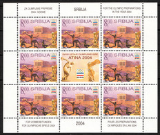 Serbia Yugoslavia 2004 Olympic Games Athens Ancient Greece Sports Athletics, Tax, Charity, Surcharge, Mini Sheet MNH - Serbie