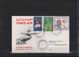 Schweiz Luftpost FFC  Tunis Air 7.11.1971 Djerba - Genf - Eerste Vluchten