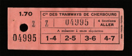 Ticket De Tramway Début XXe "Compagnie Des Tramways De Cherbourg" Manche - Normandie - Billet De Tram - Europe