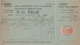 LYON - RHONE  - CHARBONS ET BOIS  - P. C. PELE - RECU EN 1918 - Andere & Zonder Classificatie