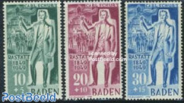 Germany, French Zone 1949 Baden, Carl Schurz 3v, Mint NH - Sonstige & Ohne Zuordnung