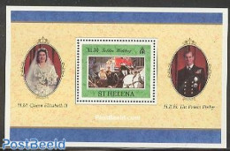 Saint Helena 1997 Golden Wedding S/s, Mint NH, History - Nature - Kings & Queens (Royalty) - Horses - Familias Reales