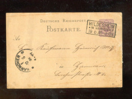 "DEUTSCHES REICH" 1885, R3 "HILDESHEIM" Und K1 "HANNOVER" Auf Postkarte (B2027) - Postcards