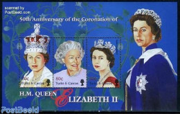 Turks And Caicos Islands 2003 Golden Jubilee Elizabeth II 3v M/s, Mint NH, History - Kings & Queens (Royalty) - Familias Reales