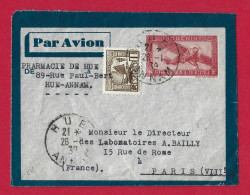!!! INDOCHINE, ENTIER POSTAL PAR AVION DE HUE, ANNAM POUR PARIS DE JANVIER 1939 - Luftpost