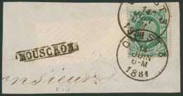 émission 1869 - N°30 Sur Fragment Obl Simple Cercle "Ouest 3" (3 Plat) + Griffe à L'origine MOUSCRON - 1869-1883 Leopold II