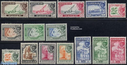 Zanzibar 1957 Definitives 15v, Unused (hinged), Nature - Religion - Transport - Various - Flowers & Plants - Churches,.. - Churches & Cathedrals