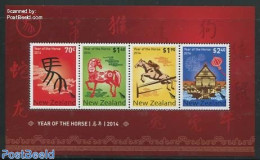 New Zealand 2014 Year Of The Horse 4v M/s, Mint NH, Nature - Various - Horses - New Year - Art - Fireworks - Ongebruikt