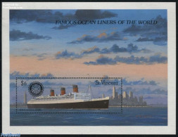 Saint Vincent 1990 H.M.S. Queen Mary, Rotary Overprint S/s, Mint NH, Transport - Various - Ships And Boats - Rotary - Bateaux