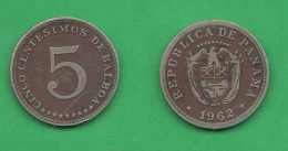 Panama 5 Centesimos 1962 Nickel Coins K 23.2 - Panamá