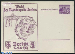 Germany, Berlin 1954 Postcard 6pf, Presidential Elections, Unused Postal Stationary - Cartas & Documentos