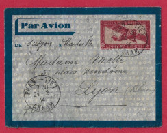 !!! INDOCHINE, ENTIER POSTAL PAR AVION DE PHAN-TIET, ANNAM POUR LYON DE FÉVRIER 1934 - Airmail