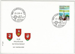 Schweiz / Helvetia 1988, Briefumschlag Château-d'Oex, Ersttag Stempel, Ballon / Balloon - Airships