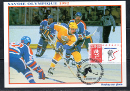 FRANCE FRANCIA 1991 OLYMPIC GAMES JEUX OLYMPIQUES ALBERTVILLE ICE HOCKEY SUR GLACE 2.30fr+20c MAXI MAXIMUM CARD CARTE - 1990-1999