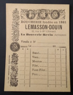 Facturette Boucherie LEMASSON - DOUIN REVIN Ardennes 08 Années 1910 Dimensions 93x 69mm - Levensmiddelen