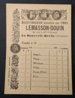 Facturette Boucherie LEMASSON - DOUIN REVIN Ardennes 08 Années 1910 Dimensions 93x 69mm - Alimentos