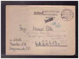 DT- Reich (024182) Brief Feldpost Gelaufen Dresden 14.143 Mit HS Vermerk Empfänger F. Großdeutschland Gefallen - Feldpost 2. Weltkrieg