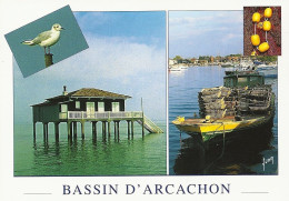 *CPM - 33 - ARCACHON - 2 Vues Du Bassin - Blason - Arcachon