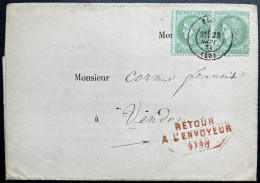 PAIRE N°53 5c CERES SUR LETTRE / BLOIS POUR VENDOME / 23 SEPT 1872 / LAC / RETOUR A L'ENVOYEUR 4130 - 1849-1876: Klassik