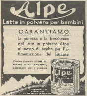 ALPE - Latte In Polvere Per Bambini - Pubblicità 1936 - Advertising - Advertising