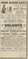 Dischi FONOGLOTTA Per Imparare Le Lingue - Pubblicità 1949 - Advertising - Advertising