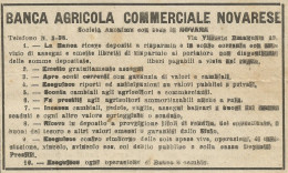 Banca Agricola Commerciale Novarese - Pubblicità 1930 - Advertising - Pubblicitari