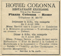 Roma - Hotel Colonna - Pubblicità 1904 - Advertising - Pubblicitari