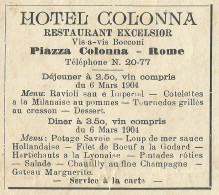 Hotel Colonna - Roma - Pubblicità 1904 - Advertising - Pubblicitari