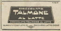 Cioccolato Talmone Al Latte - Pubblicità 1929 - Advertising - Pubblicitari