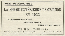 La Ferme Extèrieure De Grignon En 1933 - Pubblicità 1934 - Advertising - Advertising