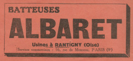 Batteuses ALBARET - Usines à Rantigny - Pubblicità 1934 - Advertising - Publicités
