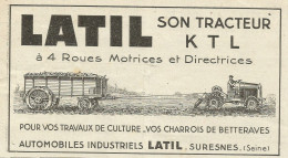 LATIL Son Tracteur KTL à 4 Roues Motrices - Pubblicità 1934 - Advertising - Reclame