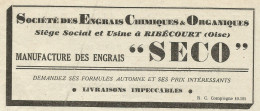 Manufacture Des Engrais SECO - Ribècourt - Pubblicità 1934 - Advertising - Advertising