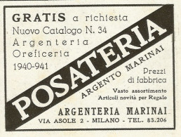 Posateria In Argento MARINAI - Pubblicità 1940 - Advertising - Reclame