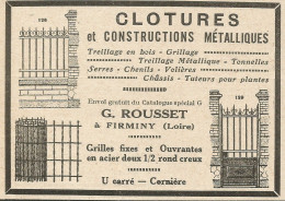 Clotures Et Constructions Mètalliques G. Rousset_Firminy_Pubblicità 1929 - Publicités